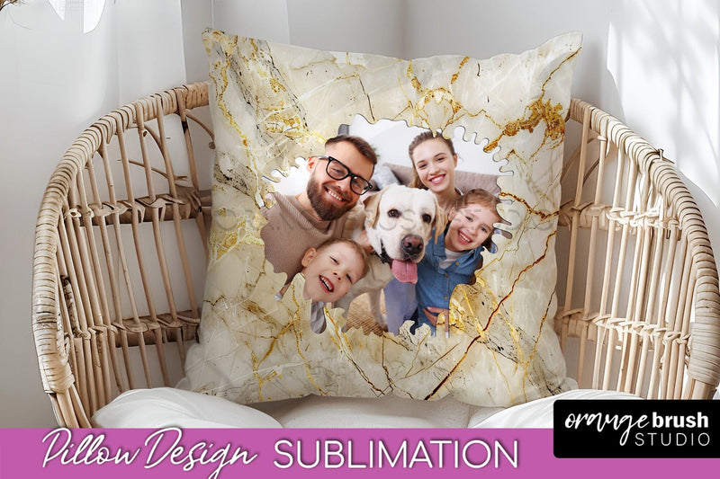 Family Photo Frame Pillow Sublimation - Marble Pillow Cover Sublimation OrangeBrushStudio 