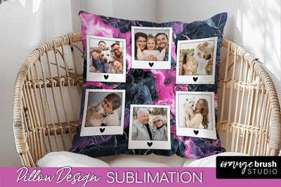 Family Photo Frame Pillow Sublimation - Marble Pillow Cover Sublimation OrangeBrushStudio 