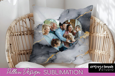 Family Photo Frame Pillow Sublimation - Marble Pillow Cover Sublimation OrangeBrushStudio 