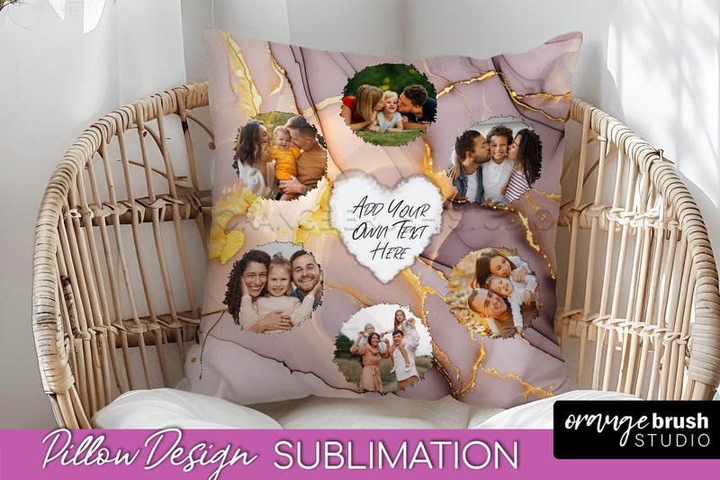 Family Photo Frame Pillow Sublimation - Marble Pillow Cover Sublimation OrangeBrushStudio 