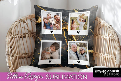 Family Photo Frame Pillow Sublimation - Marble Pillow Cover Sublimation OrangeBrushStudio 