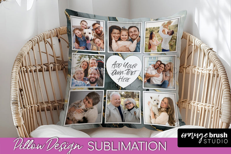 Family Photo Frame Pillow Sublimation - Marble Pillow Cover Sublimation OrangeBrushStudio 