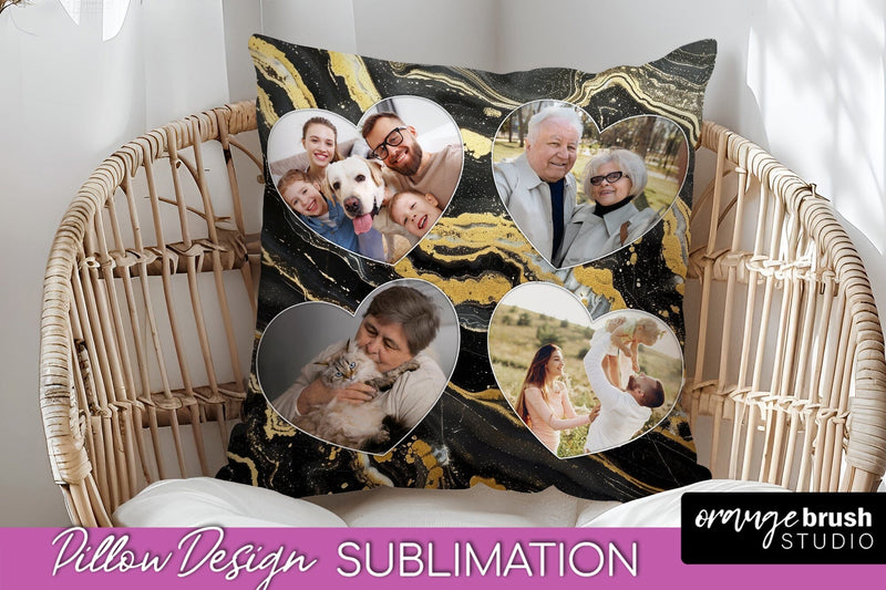 Family Photo Frame Pillow Sublimation - Marble Pillow Cover Sublimation OrangeBrushStudio 