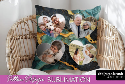 Family Photo Frame Pillow Sublimation - Marble Pillow Cover Sublimation OrangeBrushStudio 