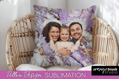 Family Photo Frame Pillow Sublimation - Marble Pillow Cover Sublimation OrangeBrushStudio 