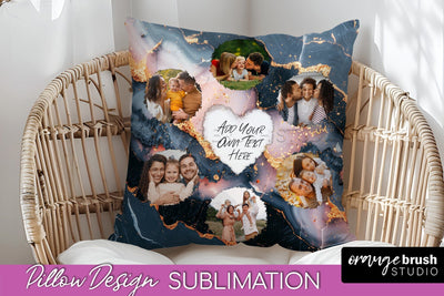 Family Photo Frame Pillow Sublimation - Marble Pillow Cover Sublimation OrangeBrushStudio 