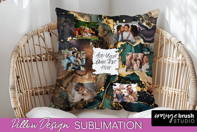 Family Photo Frame Pillow Sublimation - Marble Pillow Cover Sublimation OrangeBrushStudio 