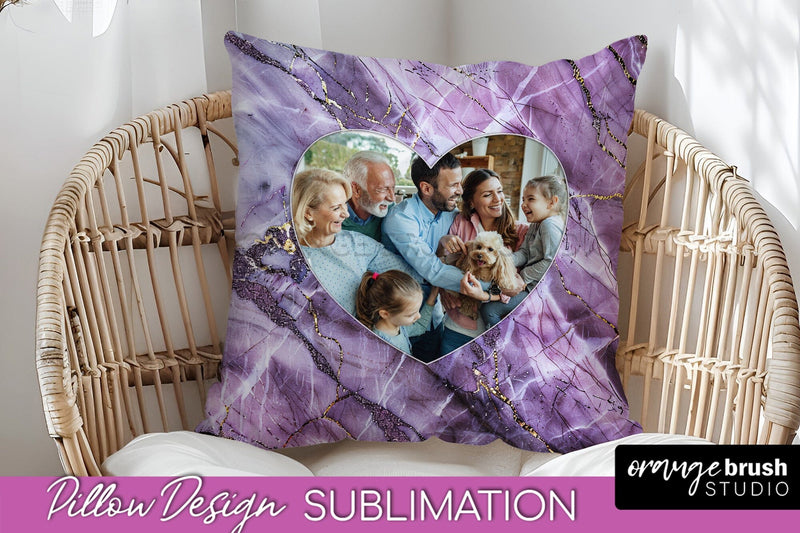 Family Photo Frame Pillow Sublimation - Marble Pillow Cover Sublimation OrangeBrushStudio 