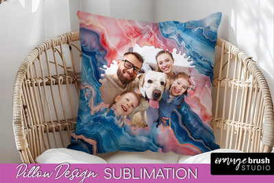 Family Photo Frame Pillow Sublimation - Marble Pillow Cover Sublimation OrangeBrushStudio 