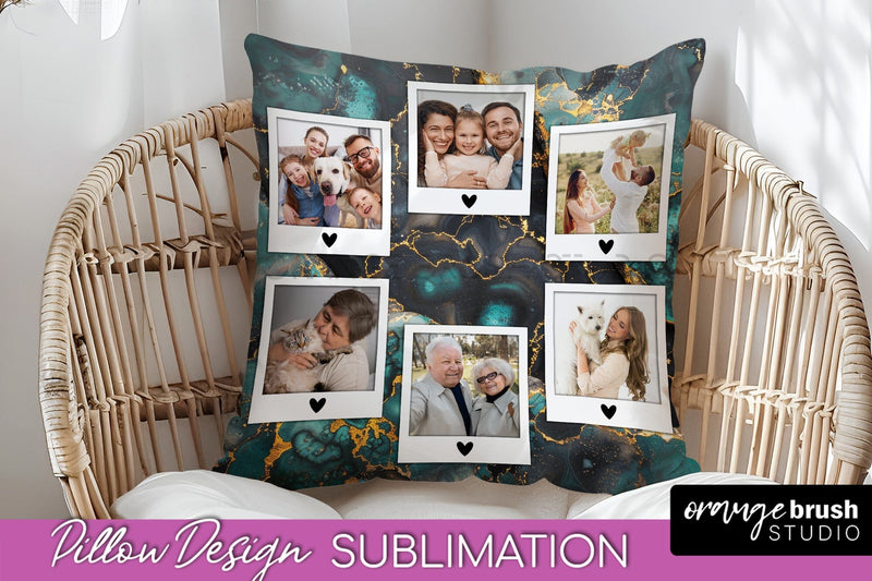Family Photo Frame Pillow Sublimation - Marble Pillow Cover Sublimation OrangeBrushStudio 