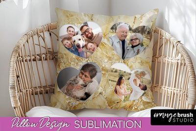 Family Photo Frame Pillow Sublimation - Marble Pillow Cover Sublimation OrangeBrushStudio 