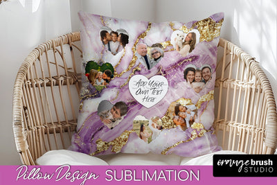 Family Photo Frame Pillow Sublimation - Marble Pillow Cover Sublimation OrangeBrushStudio 