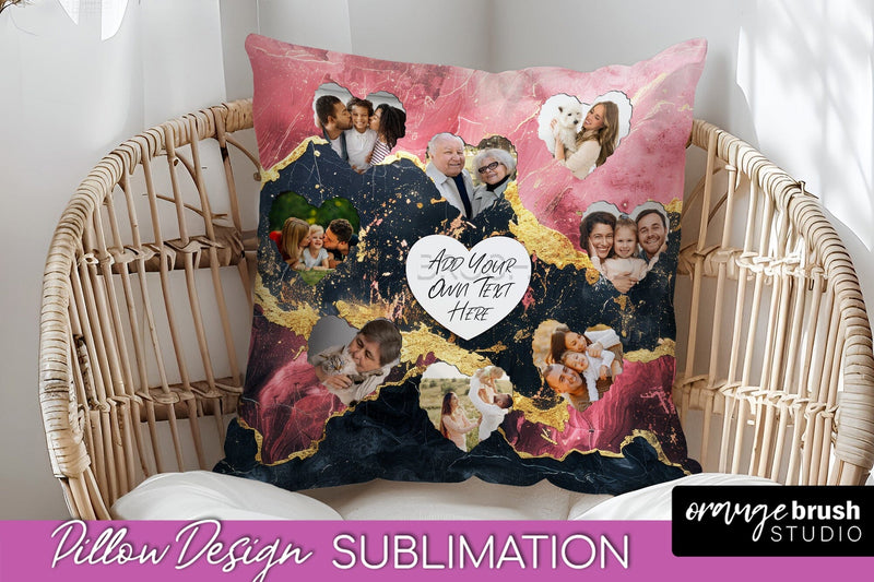 Family Photo Frame Pillow Sublimation - Marble Pillow Cover Sublimation OrangeBrushStudio 