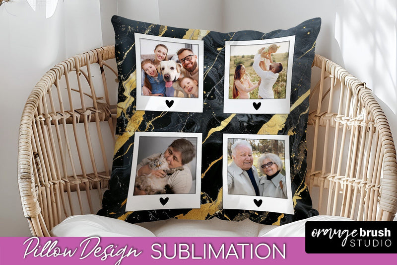 Family Photo Frame Pillow Sublimation - Marble Pillow Cover Sublimation OrangeBrushStudio 