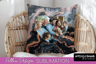 Family Photo Frame Pillow Sublimation - Marble Pillow Cover Sublimation OrangeBrushStudio 