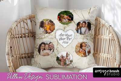 Family Photo Frame Pillow Sublimation - Marble Pillow Cover Sublimation OrangeBrushStudio 