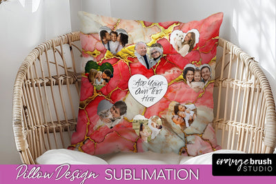 Family Photo Frame Pillow Sublimation - Marble Pillow Cover Sublimation OrangeBrushStudio 