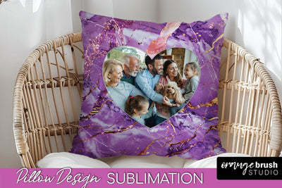 Family Photo Frame Pillow Sublimation - Marble Pillow Cover Sublimation OrangeBrushStudio 