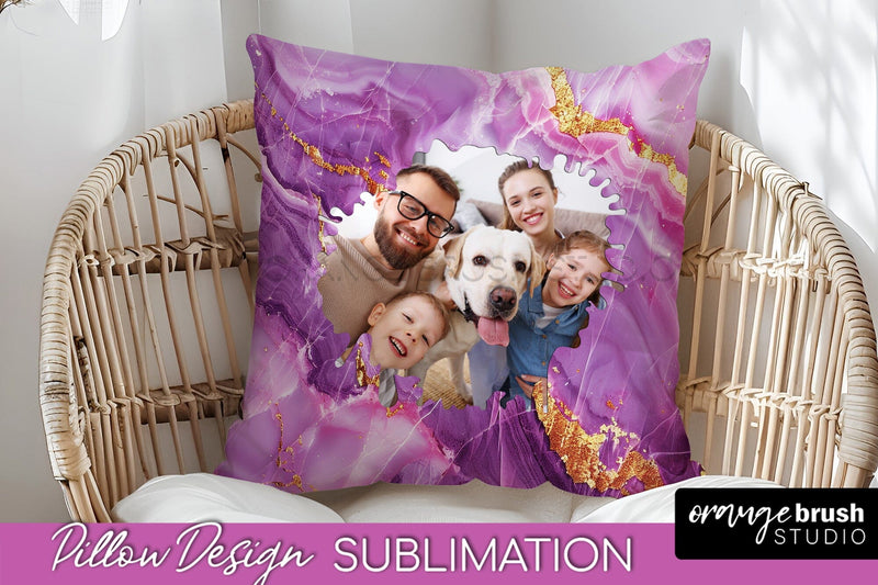 Family Photo Frame Pillow Sublimation - Marble Pillow Cover Sublimation OrangeBrushStudio 