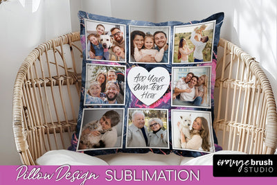 Family Photo Frame Pillow Sublimation - Marble Pillow Cover Sublimation OrangeBrushStudio 