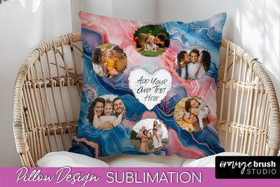 Family Photo Frame Pillow Sublimation - Marble Pillow Cover Sublimation OrangeBrushStudio 