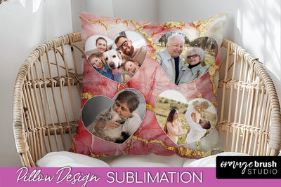Family Photo Frame Pillow Sublimation - Marble Pillow Cover Sublimation OrangeBrushStudio 