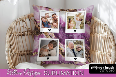 Family Photo Frame Pillow Sublimation - Marble Pillow Cover Sublimation OrangeBrushStudio 
