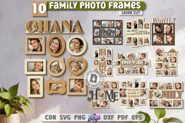 Family Photo Frames Laser Cut Bundle | Photo Collage | Home Décor | Family Design | Modern Photo Frames | CNC Files SVG The T Store Design 