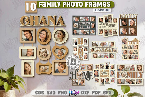 Family Photo Frames Laser Cut Bundle | Photo Collage | Home Décor | Family Design | Modern Photo Frames | CNC Files SVG The T Store Design 