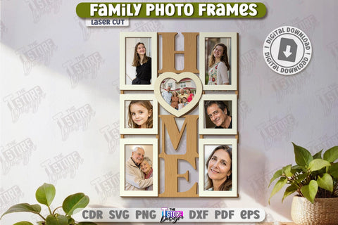 Family Photo Frames Laser Cut Bundle | Photo Collage | Home Décor | Family Design | Modern Photo Frames | CNC Files SVG The T Store Design 