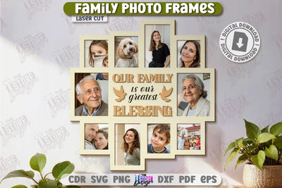 Family Photo Frames Laser Cut | Photo Collage | Home Décor | Family Design | Modern Photo Frames | CNC File SVG The T Store Design 