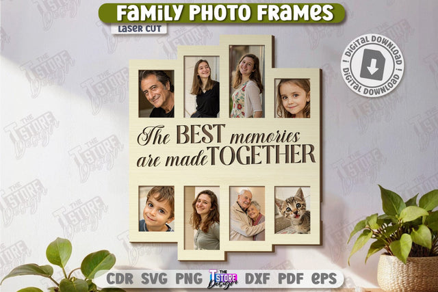 Family Photo Frames Laser Cut | Photo Collage | Home Décor | Family Design | Modern Photo Frames | CNC File SVG The T Store Design 