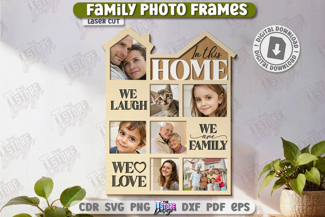 Family Photo Frames Laser Cut | Photo Collage | Home Décor | Family Design | Modern Photo Frames | CNC File SVG The T Store Design 