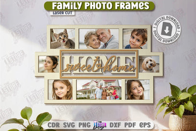 Family Photo Frames Laser Cut | Photo Collage | Home Décor | Family Design | Modern Photo Frames | CNC File SVG The T Store Design 