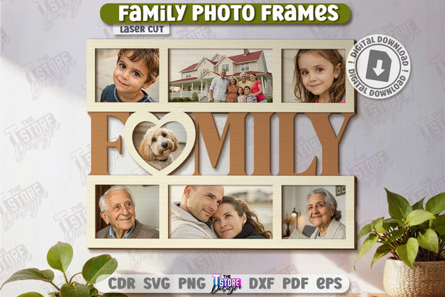 Family Photo Frames Laser Cut | Photo Collage | Home Décor | Family Design | Modern Photo Frames | CNC File SVG The T Store Design 