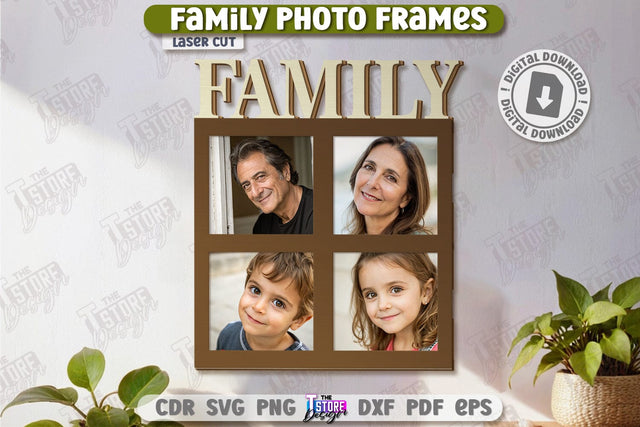 Family Photo Frames Laser Cut | Photo Collage | Home Décor | Family Design | Modern Photo Frames | CNC File SVG The T Store Design 