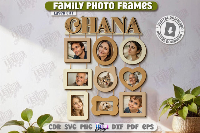 Family Photo Frames Laser Cut | Photo Collage | Home Décor | Family Design | Modern Photo Frames | CNC File SVG The T Store Design 