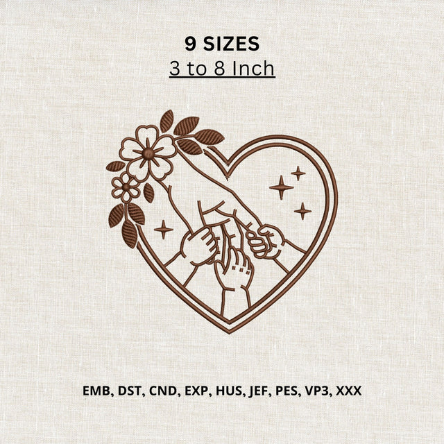 Family Pinky Promise Machine Embroidery Design – Floral Heart Hands Embroidery File Embroidery/Applique DESIGNS PatternFeed8 