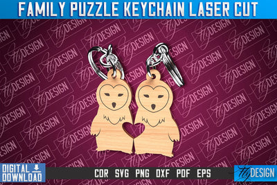 Family Puzzle Keychain | Owl Laser Cut Design | CNC Files SVG Fly Design 