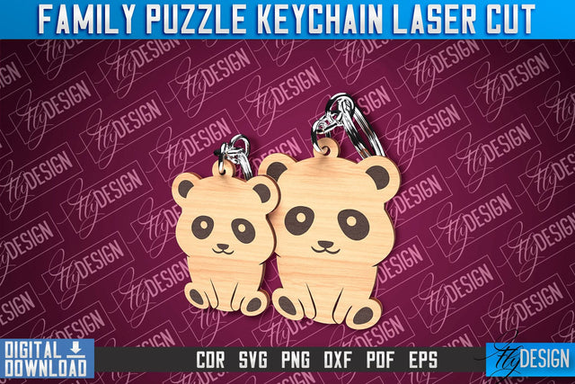 Family Puzzle Keychain | Panda Laser Cut Design | CNC Files SVG Fly Design 