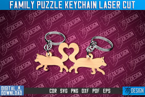 Family Puzzle Keychain | Puzzle Laser Cut Design | CNC Files SVG Fly Design 