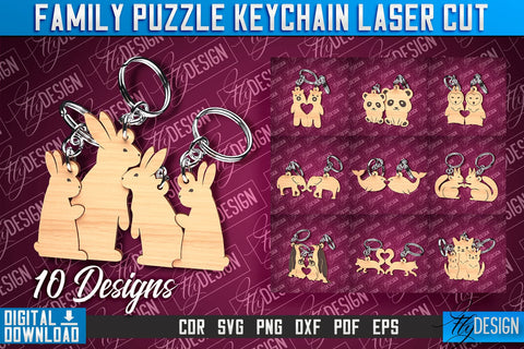 Family Puzzle Keychain | Puzzle Laser Cut Design | CNC Files SVG Fly Design 