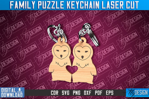 Family Puzzle Keychain | Puzzle Laser Cut Design | CNC Files SVG Fly Design 
