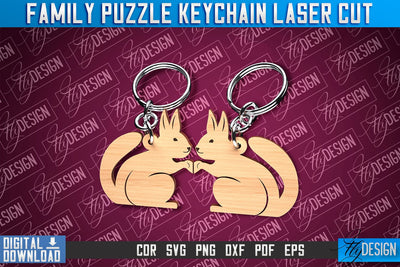 Family Puzzle Keychain | Squirrels Laser Cut Design | CNC Files SVG Fly Design 