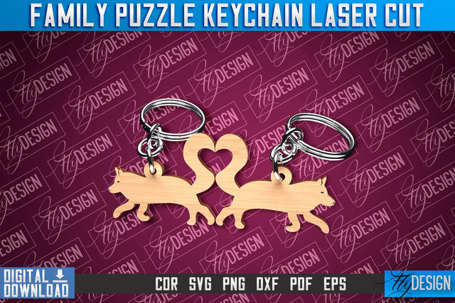 Family Puzzle Keychain | Wolfs Laser Cut Design | CNC Files SVG Fly Design 