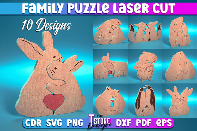 Family Puzzle Laser Cut | Animals Design | CNC Files SVG The T Store Design 