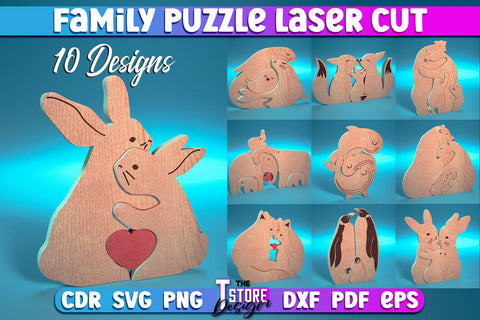 Family Puzzle Laser Cut | Animals Design | CNC Files SVG The T Store Design 