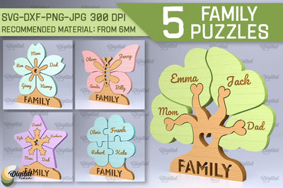 Family Puzzle SVG Bundle. Personalized Family Puzzle Laser Cut SVG Evgenyia Guschina 