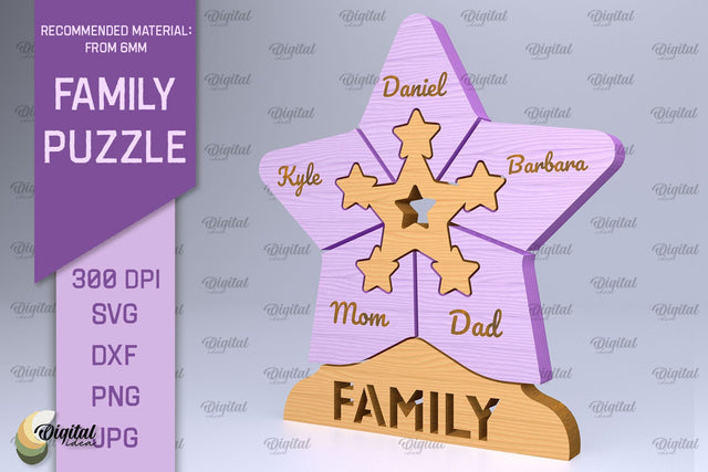 Family Puzzle SVG. Personalized Family Puzzle Laser Cut SVG Evgenyia Guschina 