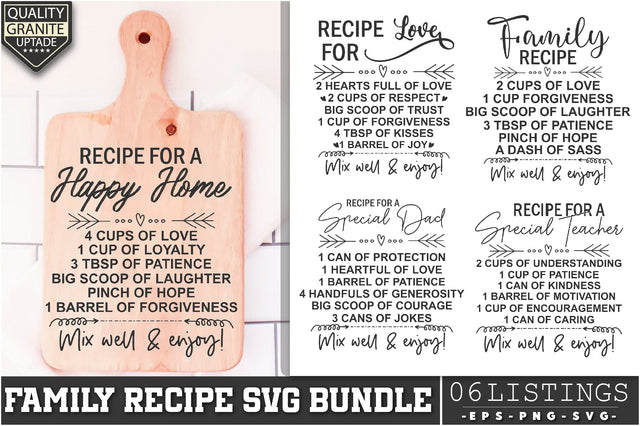 Family Recipe Svg Bundle, Marriage Charcuterie Board Svg, Funny kitchen svg, Cutting Board Quotes Svg, Recipe For Mom, Family Kitchen Svg SVG Creativeart88 